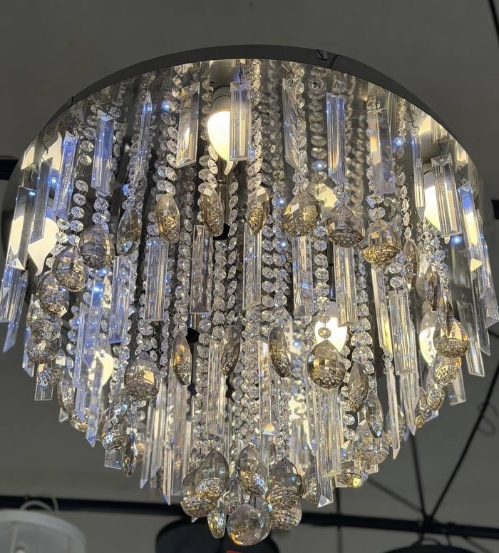 لوستر استیل سقفی گرد سایز ۶۰ سانت مدل نگینی